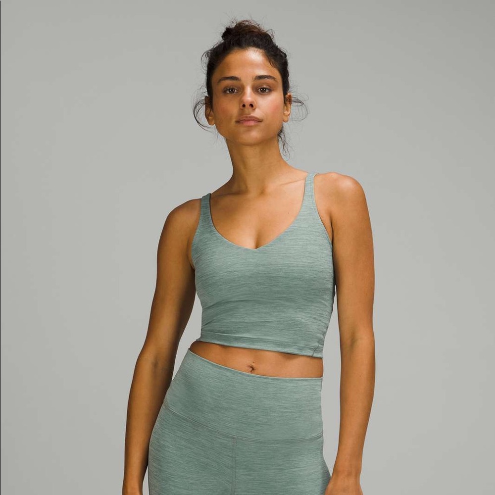 Lululemon heathered Tidewater Teal tank & bike short set